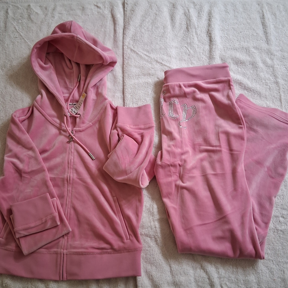 Juicy Couture Pink Velour Tracksuit with Rhinestone Logo